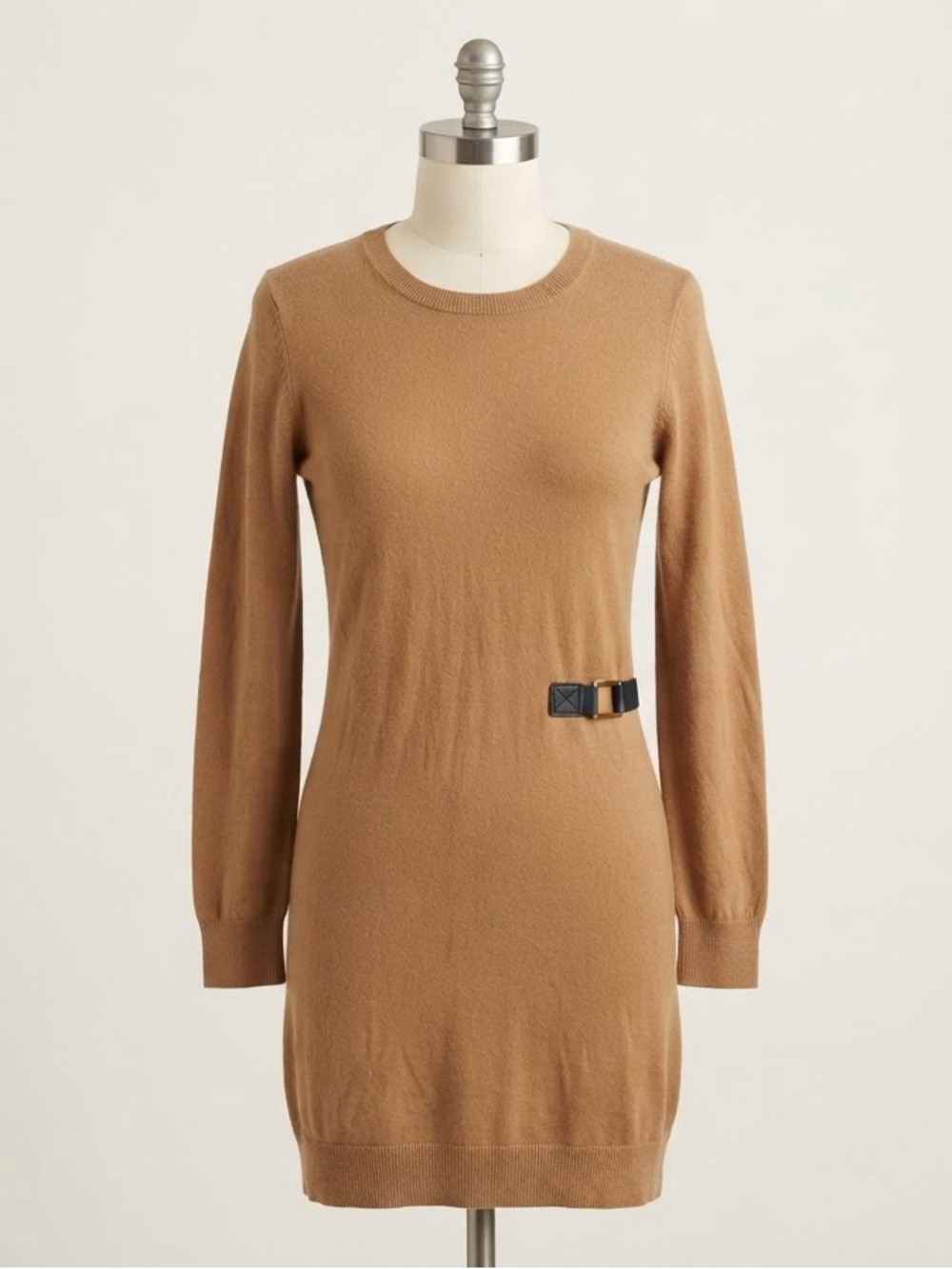 Michael Kors Camel Long-Sleeve Knit Dress with Side Buckle